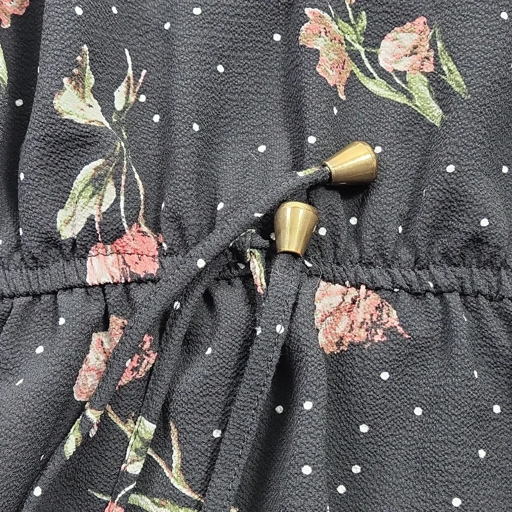 Stella Tweed Short Sleeve Black Dress Red/White Flowers Zipper Neckline Size XS - Picture 5 of 7